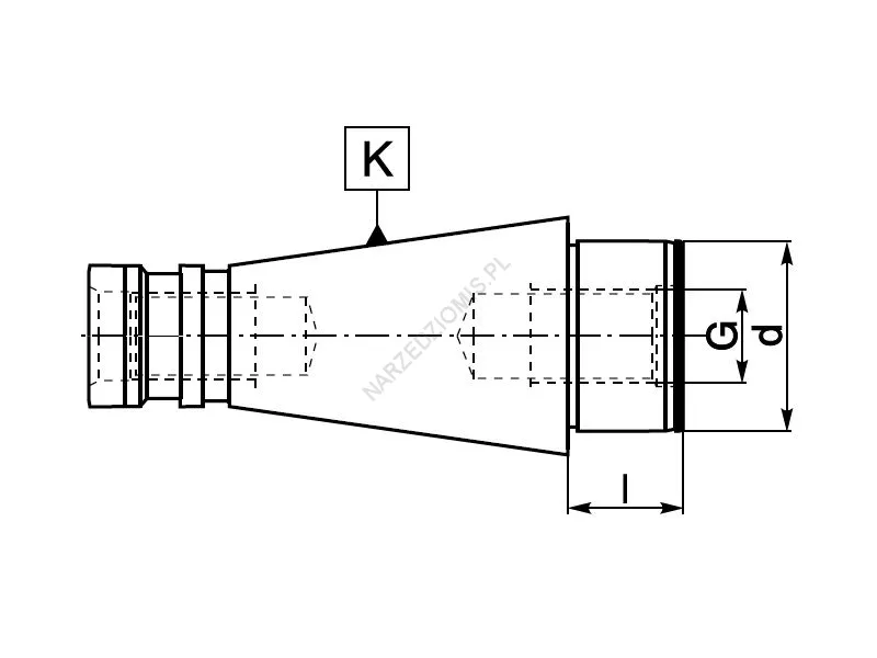 Rysunek techniczny: Trzpień frezarski środkujący z chw.DIN 2080 na trzp.walcowy: T.7350 ISO 60/FI60 40mm KOLNO